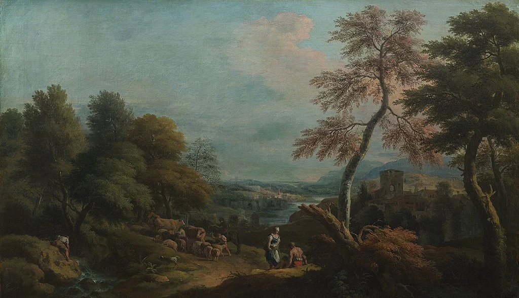 Paesaggio con bestiame e una donna che parla ad un uomo seduto - Royal Collection